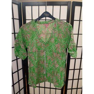 Lilly Pulitzer Top Multicolored Floral Size XS Short Sleeve Empire Drawstring